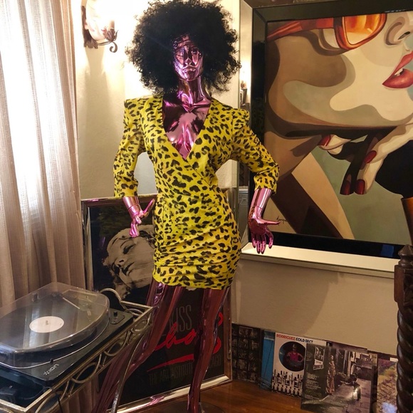 Brand New Yellow Leopard/Neon 80’s Dress Size L - Picture 1 of 5